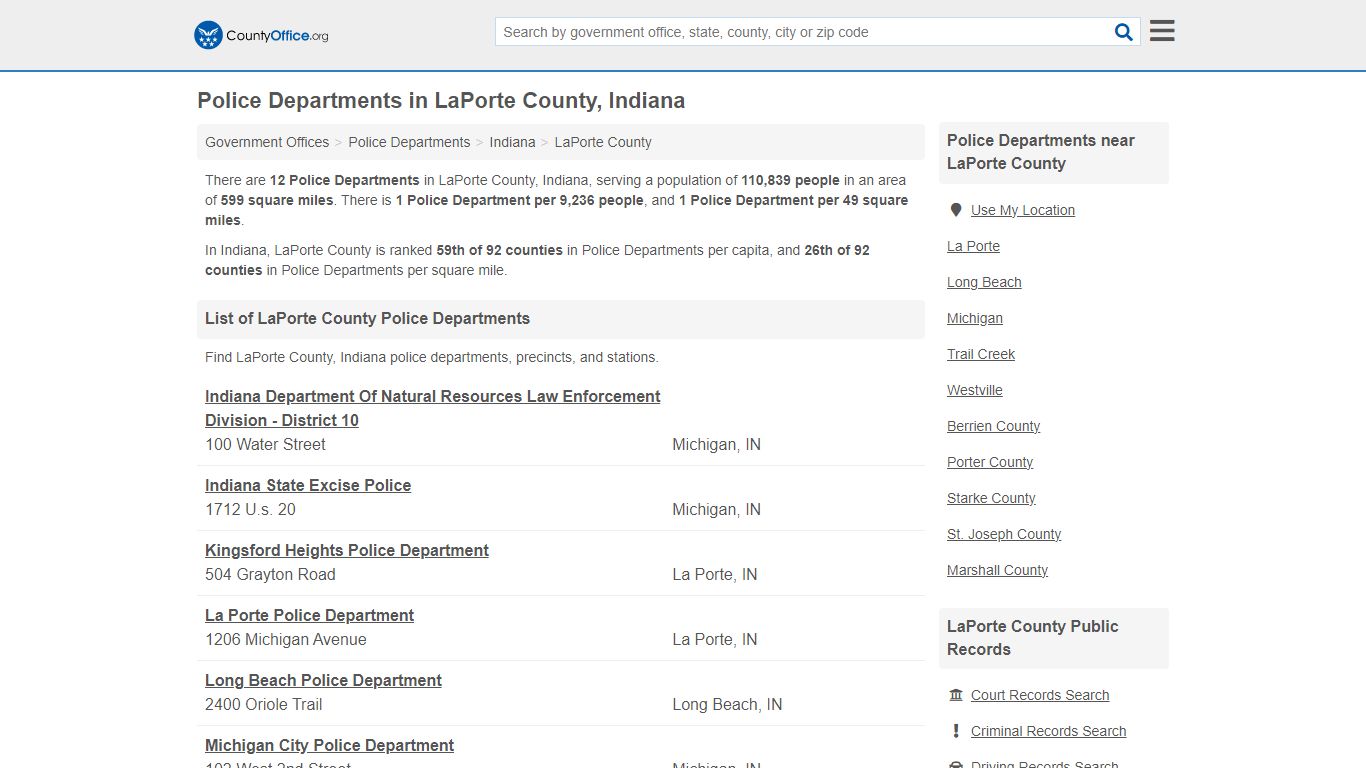 Police Departments - LaPorte County, IN (Arrest Records & Police Logs)